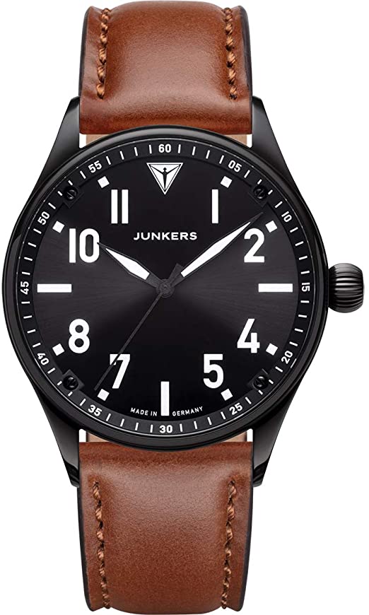 Junkers Flieger Analog Quarz Uhr Saphirglas (schwarz-braun)