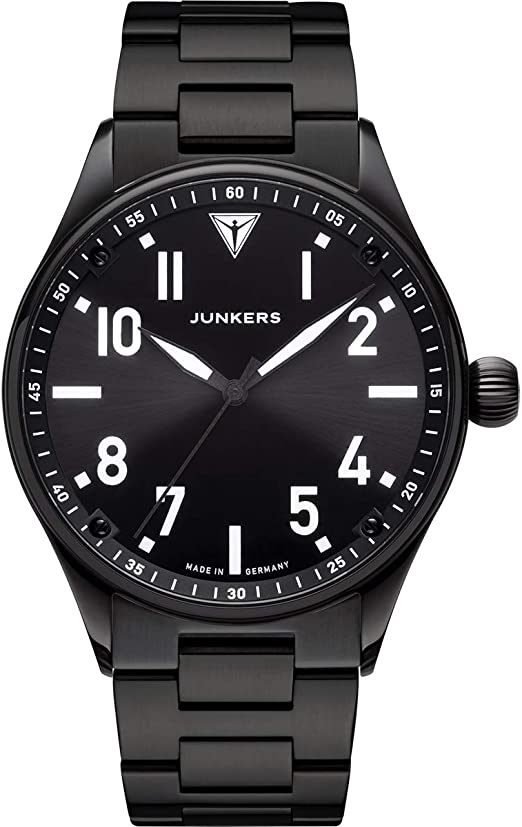 Junkers Flieger Analog Quarz Uhr Saphirglas (schwarz-schwarz)