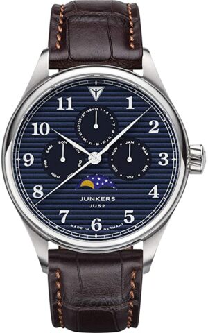 Junkers Tante JU Analog Quarz Uhr Mondphase Saphirglas (blau-braun)