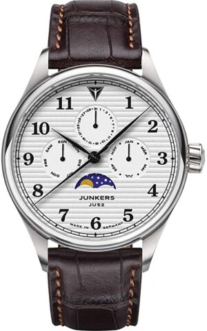 Junkers Tante JU Analog Quarz Uhr Mondphase Saphirglas (silber-braun)