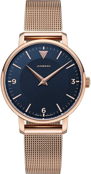 Junkers Therese Damen Analog Quarz Uhr Rosé Vintage (blau-rosegold)