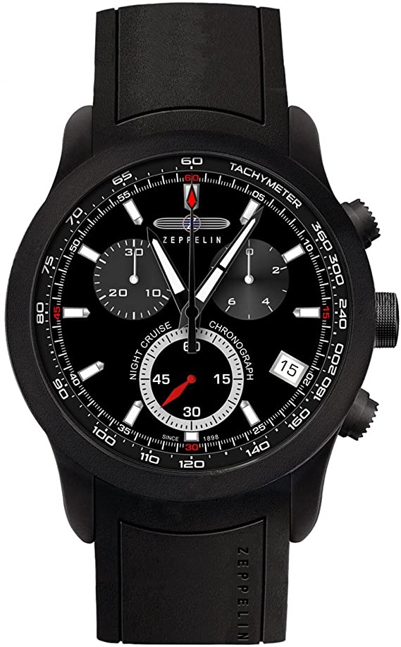 Zeppelin Herren Chronograph Quarz Uhr mit Kautschuk Armband 72902 (schwarz)
